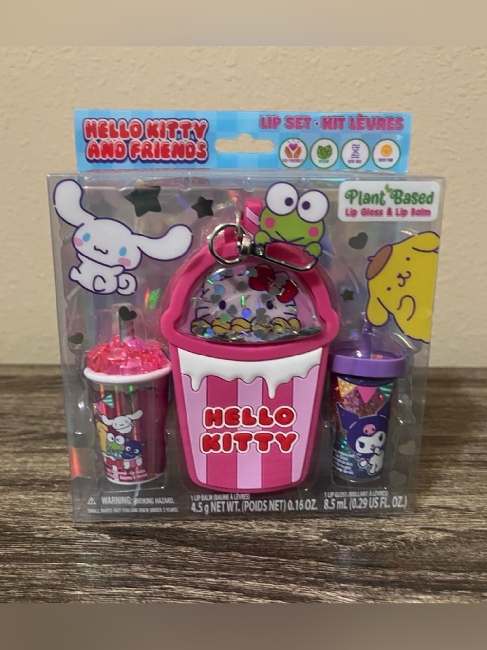 Hello Kitty Pink Party Lip Gloss & Balm Trio with Charm